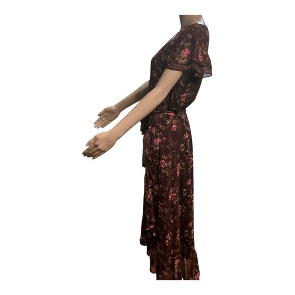 NWT Paige Neroli Rosewood Boho Chic Floral Print 100% Silk Wrap Dress Size M - Picture 4 of 14